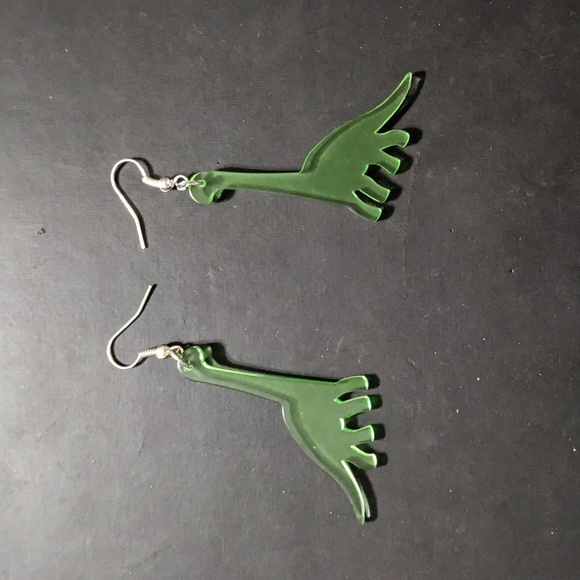 Hand Crafted Jewelry - SILVER Tone Green Acrylic Dinosaur Brontosaurus Apatasaur Statement Earrings